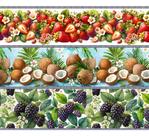 Tecido Tricoline Digital Barrado Estampa de Frutas Tropicais 55x150 cm, 10 faixas de 15cm, 100% Algodão, Fernando Maluhy