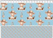 Tecido Tricoline Digital Country Infantil Vaquinha azul 50 x 150 cm