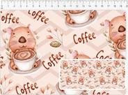 Tecido Tricoline Digital Estampado Coleção Capybara, Capivara Coffee, 50x150cm, Fernando Maluhy