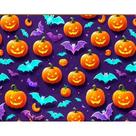 Tecido Tricoline Digital Fernando Maluhy Coleção Halloween Abóboras e Morcego Fundo Roxo 50x150 cm, 100% Algodão