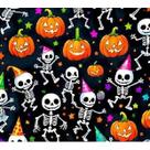 Tecido Tricoline Digital Fernando Maluhy Coleção Halloween Esqueleto e Abóbora Infantil 50 x 150 cm