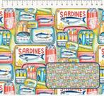Tecido Tricoline Digital Latas de sardinhas sobrepostas 50 x 150 cm