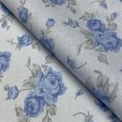 Tecido Tricoline Estampado Rosas Azul Fundo Azul - 1,50m de Largura Tecido Tricoline Estampado Rosas Azul Fundo Azul - 1,50m de Largura