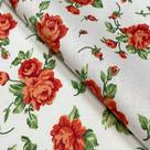 Tecido Tricoline Estampado Rosas Vermelho Fundo Branco - 1,50m de Largura