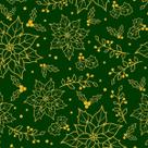 Tecido Tricoline Flor Natal Linhas Douradas Fundo Verde 1416059