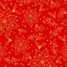 Tecido Tricoline Flor Natal Linhas Douradas Fundo Vermelho 1416264