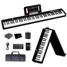 Teclado de piano TERENCE de 88 teclas, teclado de piano dobrável semipesado com suporte MIDI, piano portátil Bluetooth com tela LCD, alto-falantes de 2x5W, suporte de partitura, adesivos, fones de ouvido e pedal de sustentação de 1/4"