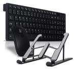 Teclado E Mouse Sem Fio + Sup. Para Notebook/ Tablet Cor Preto
