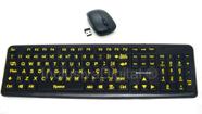 Teclado Mouse sem Fio Ampliado Adaptado Baixa Visão Alto Contraste com Teclas Pretas Letras Amarelas - InclusivaDigital