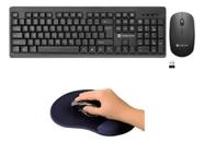 Teclado Mouse Sem Fio Wireless Preto Escritório+ Mouse Pad