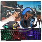Teclado Semi Mecanico Gamer RGB + Mouse 6 Botões Rainbow + Headset Drive 50mm LED Azul + Mouse Pad Grande 80x40 - Kit Ga