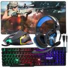Teclado Semi Mecanico Gamer RGB + Mouse 6 Botões Rainbow + Headset Drive 50mm LED Azul + Mouse Pad Grande 80x40 - Kit Ga
