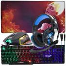 Teclado Semi Mecanico Gamer RGB + Mouse 6 Botões Rainbow + Headset Drive 50mm LED Azul + Mouse Pad Grande 80x40 - Kit Ga