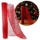 Tela Decorativa Natal Malha Tule Trançado Vermelho 52cm x 5m Brilhante Premium