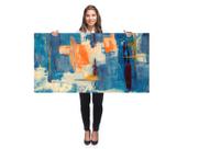 Tela Quadro Decorativo Sala 100x50 Arte Abstrato Azul laranja Quadro para Quarto Hall Escritório