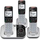 Telefone sem fio VTECH VS112-3 DECT 6.0 Bluetooth 3 para uso doméstico com secretária eletrônica, bloqueio de chamadas, identificador de chamadas, interfone e conexão ao celular (prata e preto)