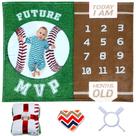 Tema de beisebol Monthly Milestone Blanket Sukoon com moldura