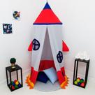 Tenda Cabaninha 3 Peças Infantil Tipo Barraca Cinza Foguete + Tapete Brinde Casa Dona