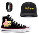 Tênis Bob Esponja E Patrick Relógio E Boné Kit Novidade