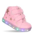 Tenis Botinha Estrela Infantil feminino Com Luz Led Rosa e Dourado