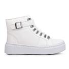 Tênis Botinha Feminino Branco Solado Alto Fivela Cano Médio