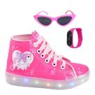 Tênis Botinha Infantil Feminino De Led Unicórnio Cano Alto +Óculos+Relógio