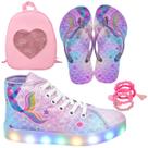 Tênis Botinha Infantil Led Feminino Sereia Casual +Mochila+Pulseira+Chinelo