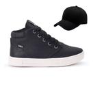 Tenis Botinha Infantil Meninos Casual Cano Alto Confortavel + Bone