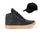 Tenis Botinha Infantil Meninos Casual Cano Alto Confortavel + Bone