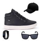 Tenis Botinha Infantil Meninos Casual Cano Alto Confortavel + Bone Oculos Relogio