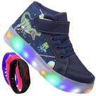 Tenis Botinha Masculino De Led Com Calce Facil Infantil Dinossauro Personagem DIversÃo Luzinha + Relogio