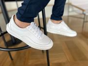 Tênis Branco Masculino Em Couro Solado Costurado Macio Clássico Tênis Branco Masculino Em Couro Solado Costurado Macio Clássico