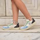 Tênis Casual Feminino Dorf em Couro Off White e Azul