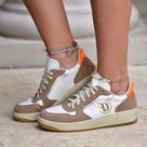 Tênis Casual Feminino Dorf em Couro Off White e Laranja