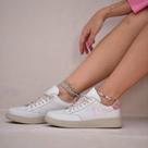 Tênis Casual Feminino Dorf em Couro Off White e Rosa