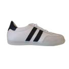Tênis Casual Feminino em Couro Legítimo Branco Preto Sola Baixa