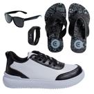 Tênis Casual Infantil Masculino Básico Clássico Escolar Passeio Meninos + Chinelo+Óculos+Relógio