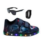 Tênis Casual Infantil Masculino Led Homem Aranha Sonic Luzinha Escolar Passeio +Óculos+Relógio