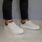 Tênis Casual Masculino Off White Couro Sola Alta Ultra Leve Tênis Casual Masculino Off White Couro Sola Alta Ultra Leve