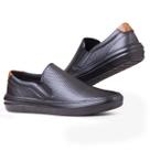 Tênis Casual Slip On Couro Legítimo Sola Macia Confortável Masculino Preto