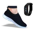 Tênis Comfort Meia Casual Feminino Masculino Macio Leve Calce Fácil Ortopédico Novo + Relógio Digital