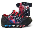 tenis de led infantil masculino homem aranha com luzinha meninos mais camisa