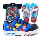 Tênis de Led Infantil Masculino Patrulha Canina + Chinelo + Camisa Tênis de Led Infantil Masculino Patrulha Canina + Chinelo + Camisa