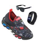 Tenis de led infantil meninos Ledstar calce facil luzinhas Rock mais relogio e oculos