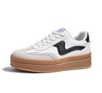 Tênis de moda LUCKY STEP Platform femininos de couro branco/preto