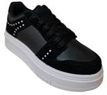 Tênis energy 4236a casual feminino sintético com camurça preto e hotfix prata Tênis energy 4236a casual feminino sintético com camurça preto e hotfix prata