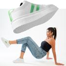 Tênis Feminino Branco com Listras Verde e Sola Borracha Plataforma