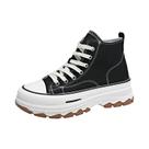 Tênis Feminino Cano Alto De Lona Com Cadarço Plataforma Casual Antiderrapante Resistente Ao Desgaste