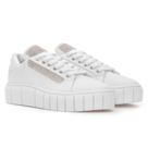 Tênis Feminino Casual Branco Stras Prata Plataforma Slide Sola Alta Confortável Macia
