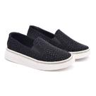 Tênis Feminino Casual Slip On Preto com Brilhos